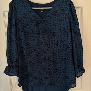 Blue and Black Boxy Ruffled Blouse